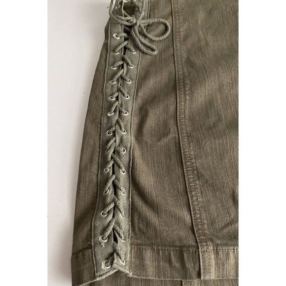Carmar LF Brand Lace Up Mini Jean Olive Green Skirt Women’s Sz 25 - Picture 3 of 10